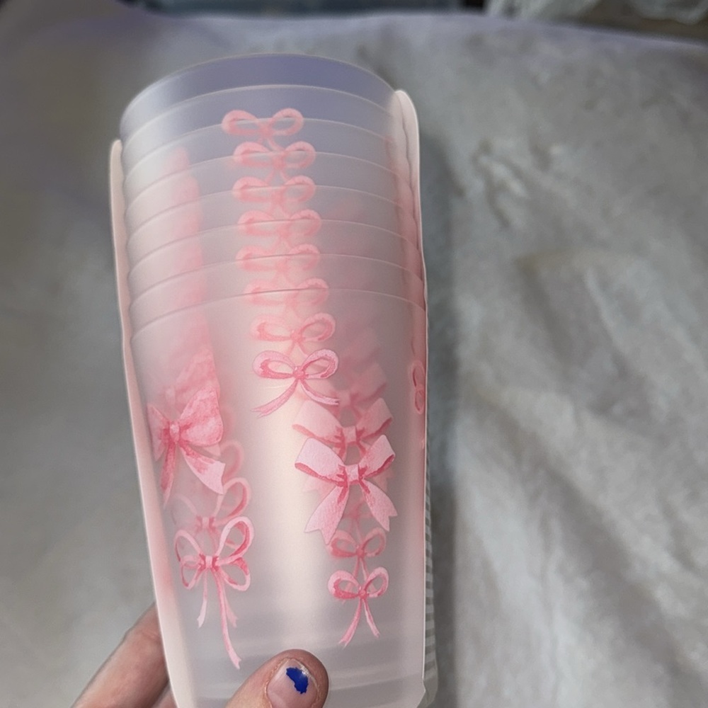 Pink Bow Ribbon Outdoor Tumbler Cups 16oz, Set of 8 Bella Lux Coquette NWT - Picture 3 of 6
